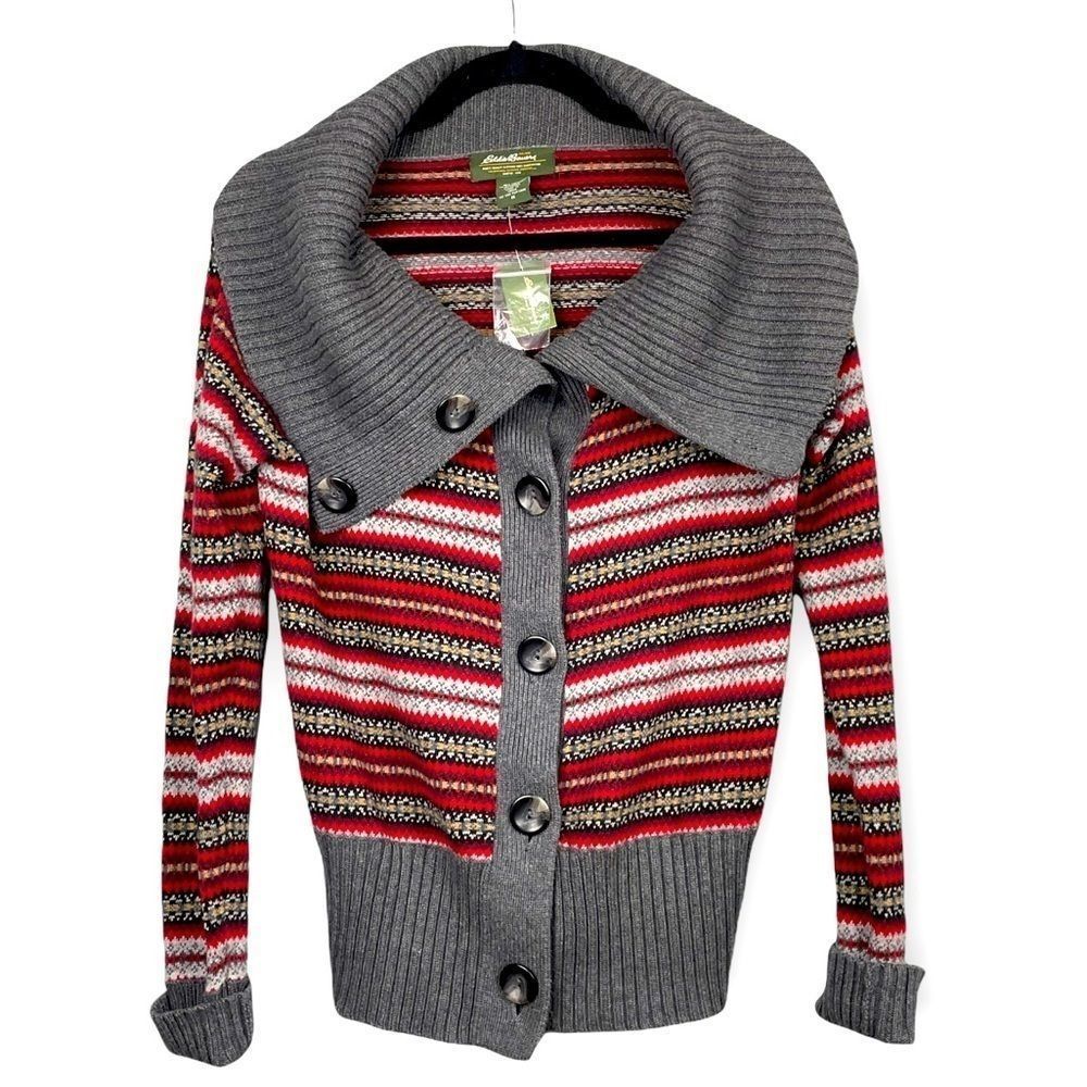 NWT Eddie Bauer Fair Isle Womens Button Down Cowl Neck Sweater Sz M